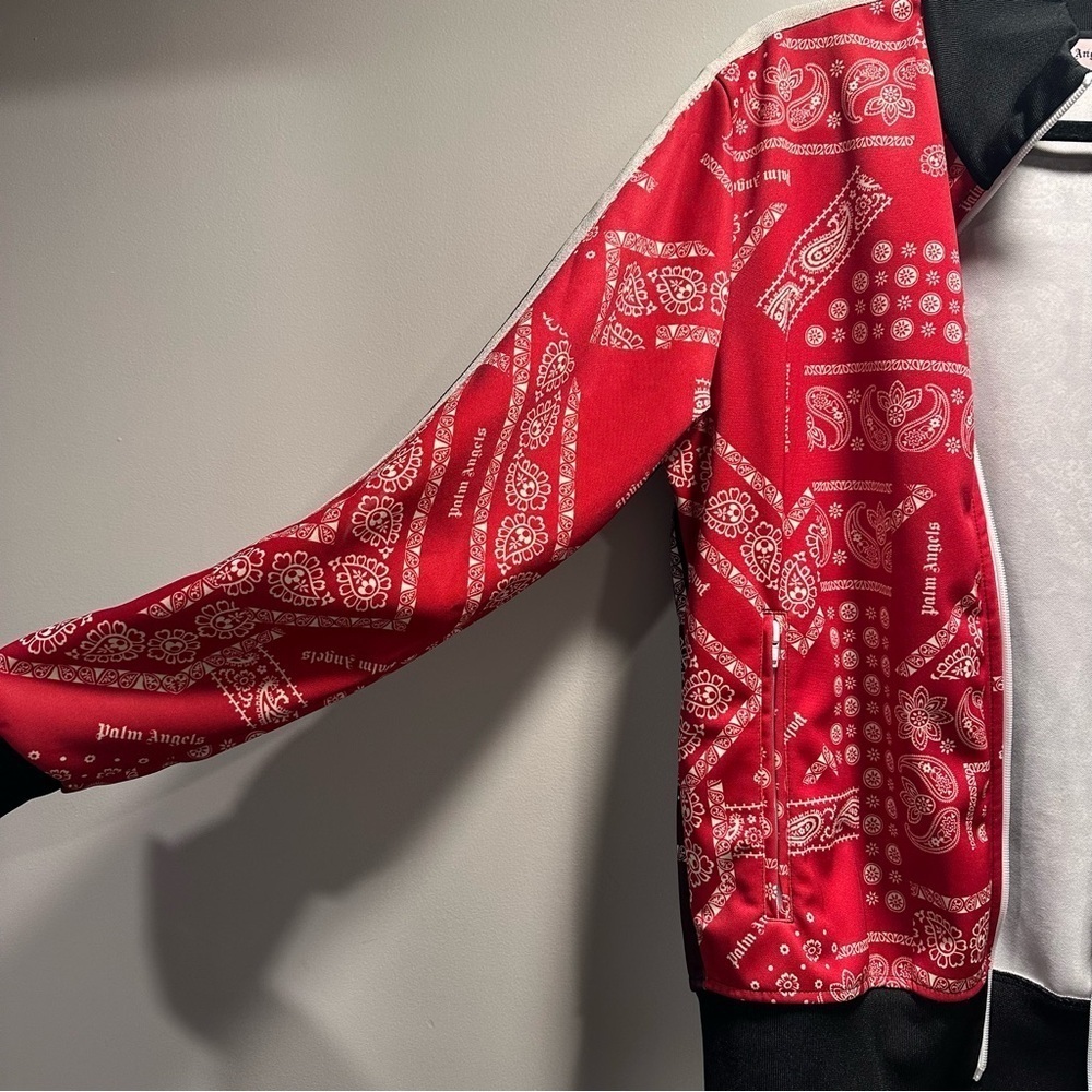 Palm Angels Bandana Track Jacket Zip Up Maroon & Red, Striped Sleeves XL Unisex - Picture 6 of 16